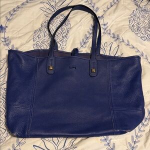 Stella & Dot Soft Dark Blue Leather Tote Purse